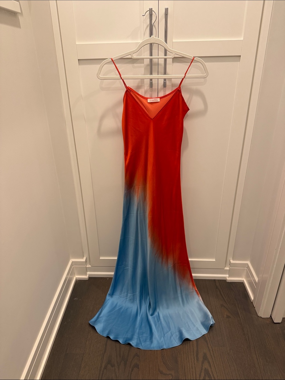 Red to Blue Ombre Slip Maxi Dress with Spaghetti Straps
